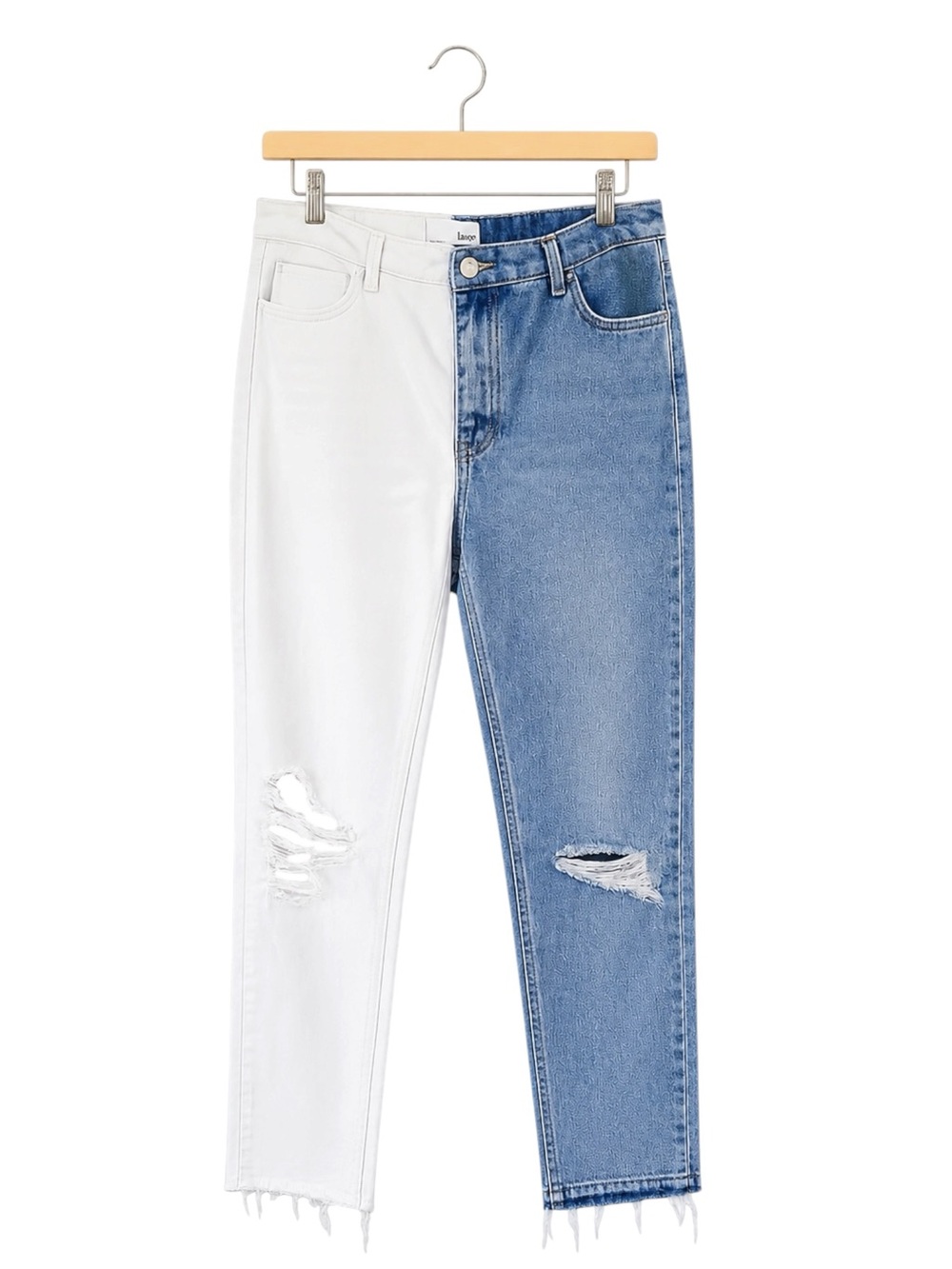 Vervet Los Angeles Two Tone Color Block Straight Leg Raw Hem Jeans Size 31